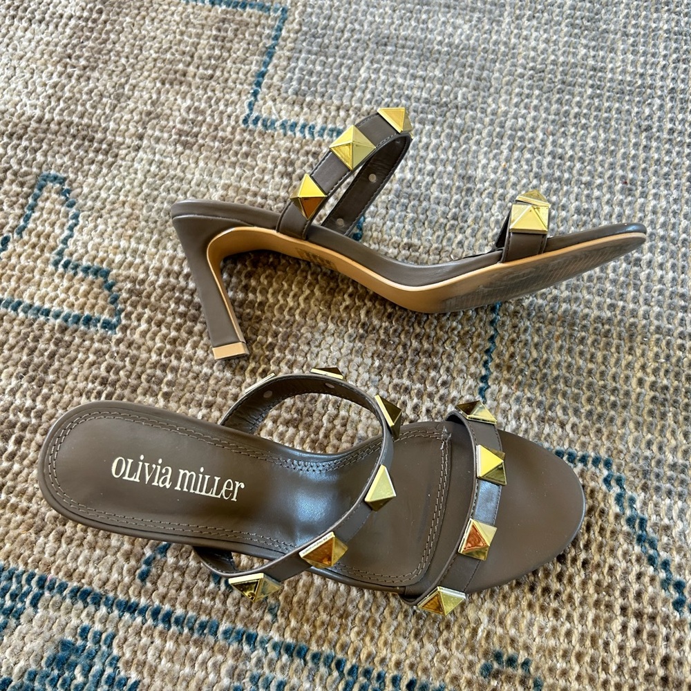 Taupe & Gold Studded 3in Sandals